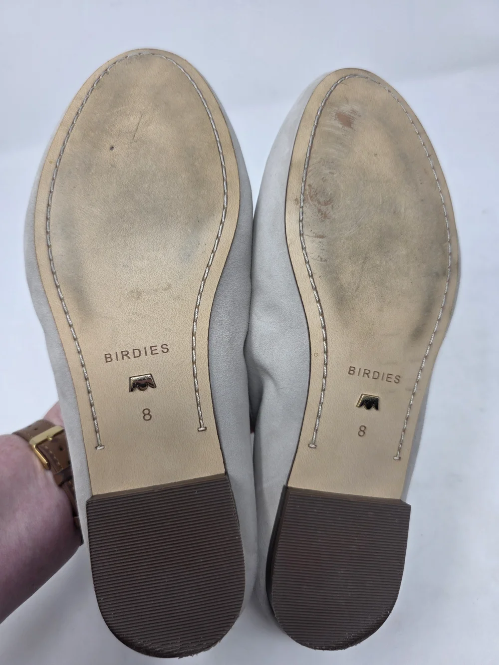 Birdies Women’s Loafers Size 8 Gray/Beige Suede Smoking Flats Quilted Insole